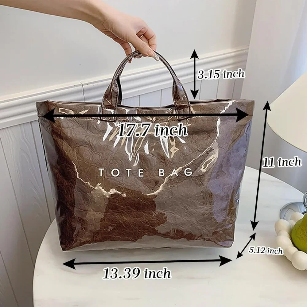 Large Tote Bag for Women,PVC Totes Bags Kraft Paper Carry All Handbag Shoulder P - Picture 4 of 6